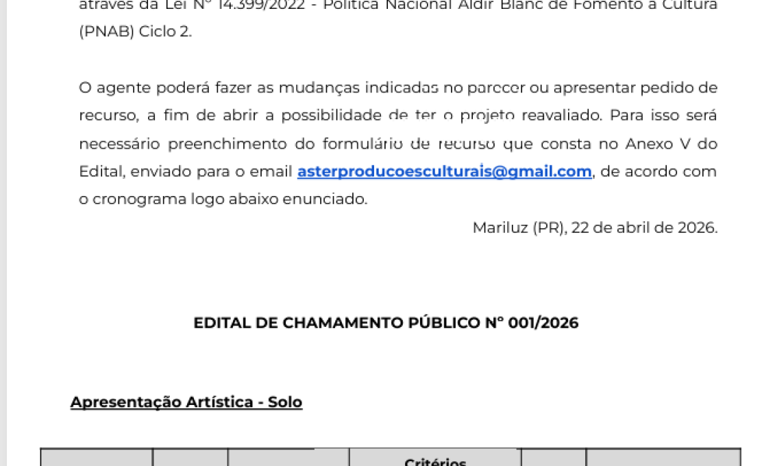 RESULTADO PARCIAL – ANÁLISE DE MÉRITO PNAB