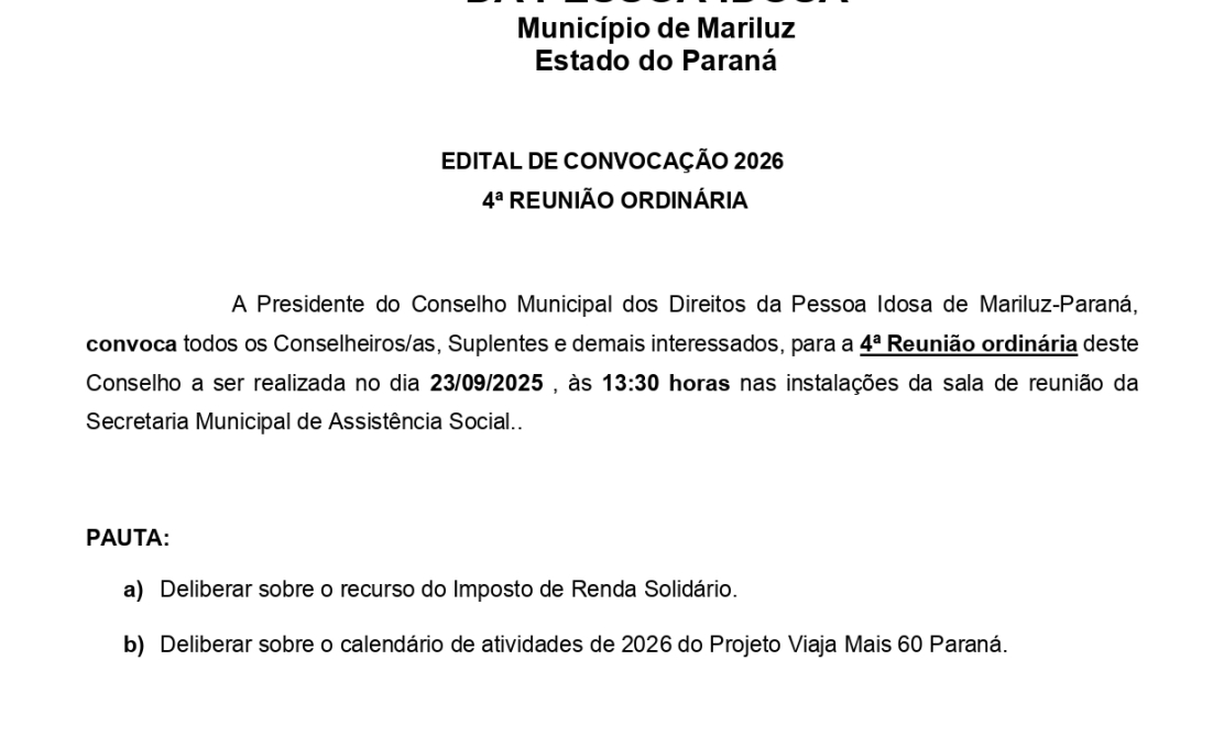 4ª Reunião Ordinária do Conselho Municipal dos Direitos da Pessoa Idosa