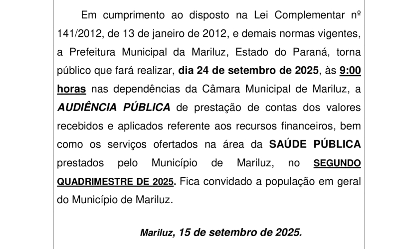 Editais de convocação para audiência pública