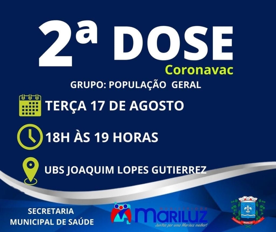 Calendário de vacinação contra a Covid-19 segunda dose vacina CoronaVac