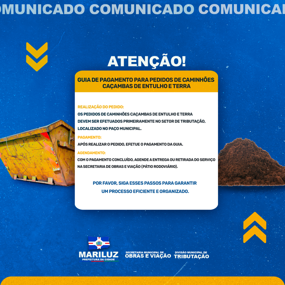 Guia de Pagamento para Pedidos de Caminhões Caçambas de Entulho e Terra