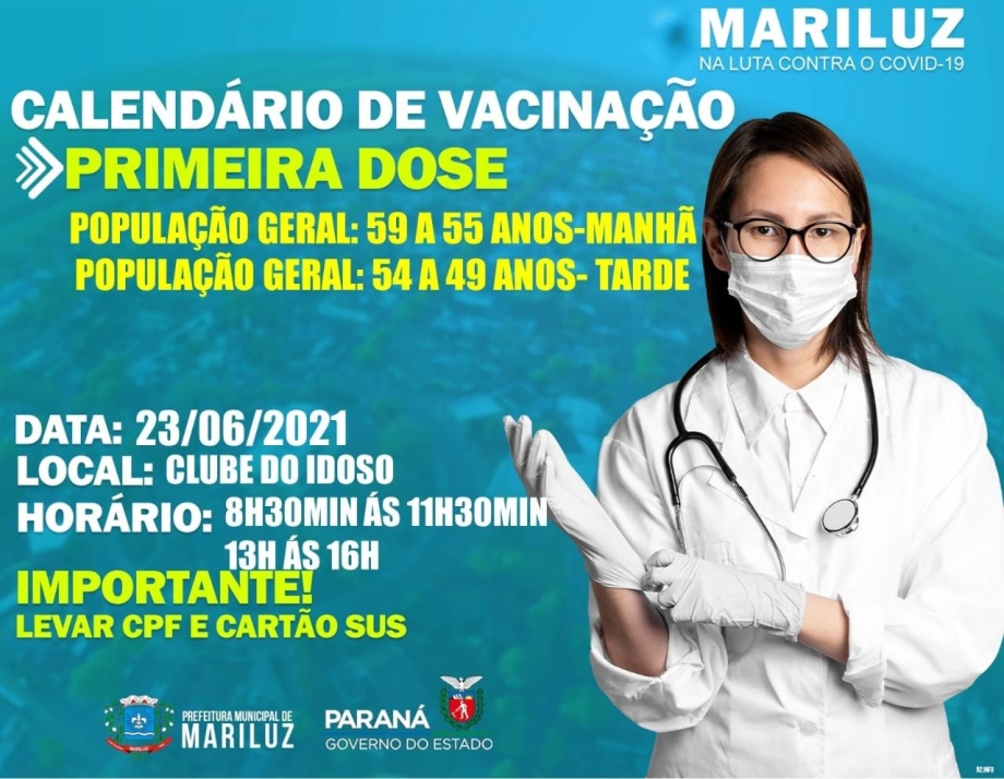 Calendário de Vacinação contra a Covid-19 população geral