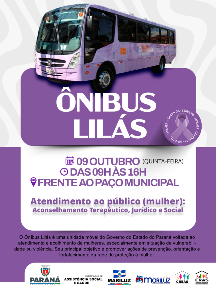  Ônibus Lilás em Mariluz – Atendimento Especial às Mulheres