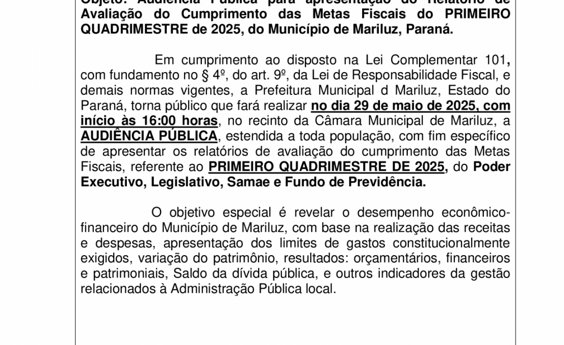 Editais de convocação para audiências públicas 
