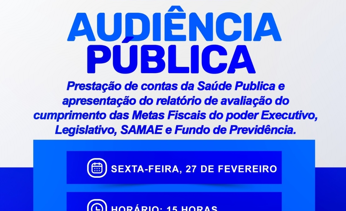 Na sexta-feira, 27 de fevereiro, será realizada Audiência Pública no plenário da Câmara Mun...