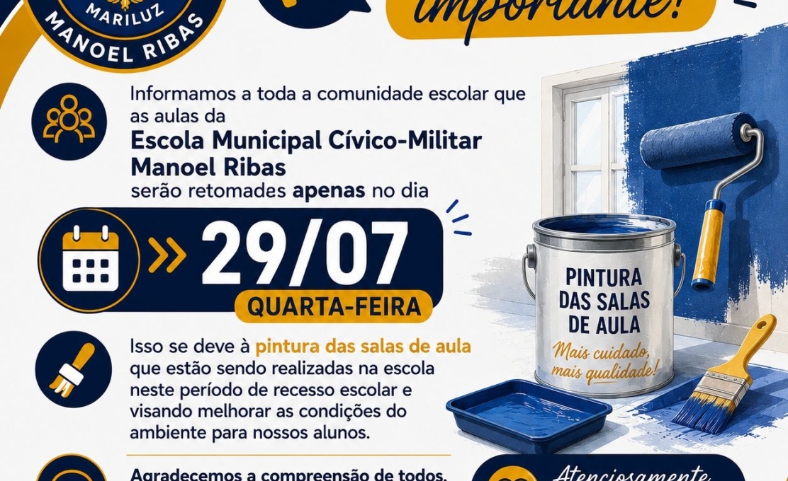 Comunicado da Escola Municipal Cívico-Militar Manoel Ribas 
