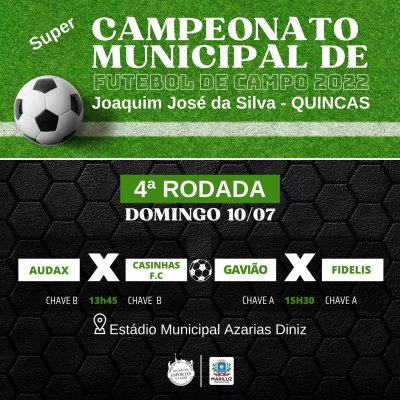 Domingo tem a 4ª rodada do Campeonato Municipal de Futebol 2022 Joaquim José da Silva, o 
