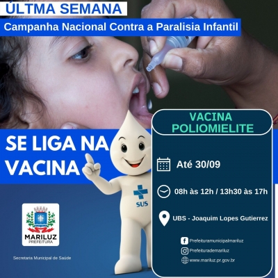Última semana para a vacinação contra a Poliomielite