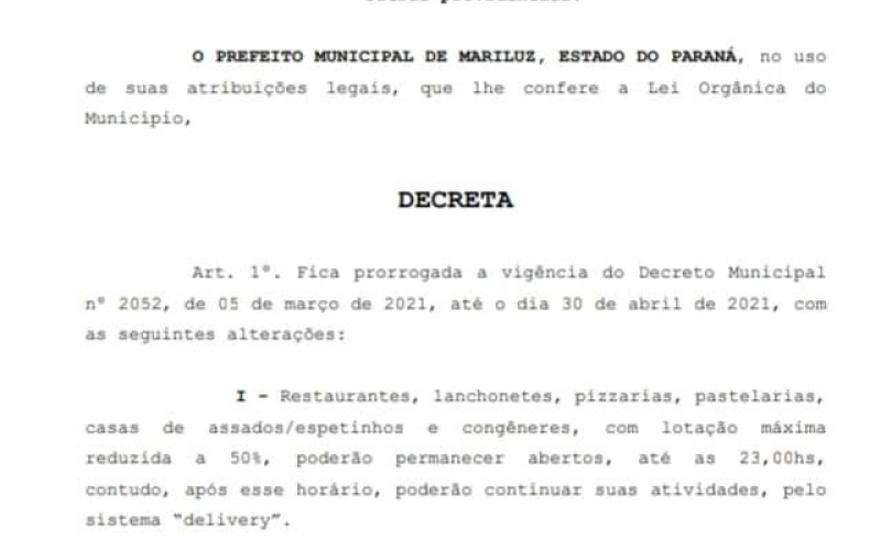 Decreto Municipal e nota de esclarecimento do Prefeito Paulinho Alves, referente ao Decreto: