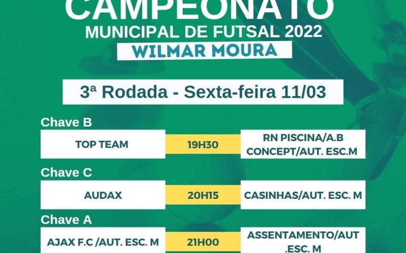 Nesta sexta-feira, 11 de março será realizada a 3ª rodada do Campeonato Wilmar Moura 2022