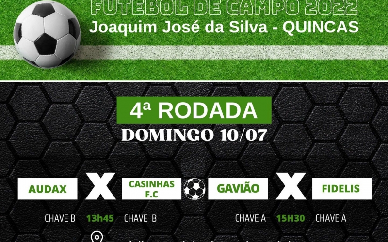 Domingo tem a 4ª rodada do Campeonato Municipal de Futebol 2022 Joaquim José da Silva, o 