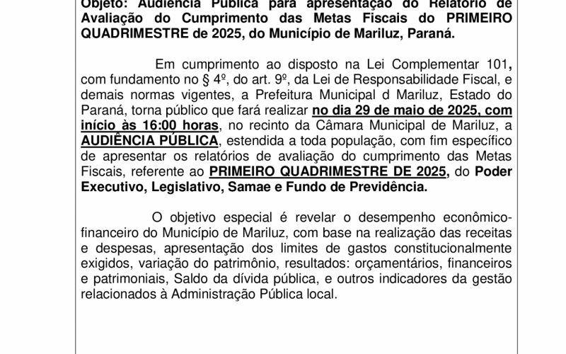 Editais de convocação para audiências públicas 