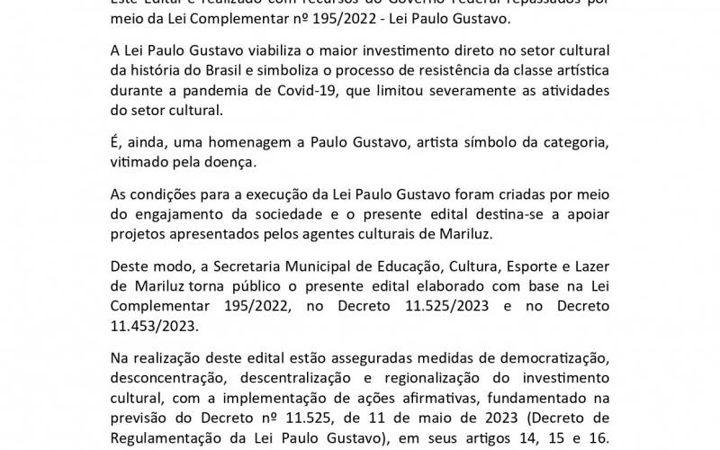 EDITAL DE CHAMAMENTO PÚBLICO Nº 001/2023 - APOIO À PRODUÇÕES AUDIOVISUAIS