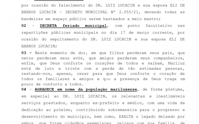 Nota Oficial do Prefeito Paulinho Alves, sobre o Luto Oficial em vigor em nosso Município hoje, 17.03.2021