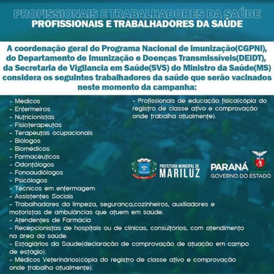 Comunicado importante! A todos profissionais e trabalhadores da Saúde