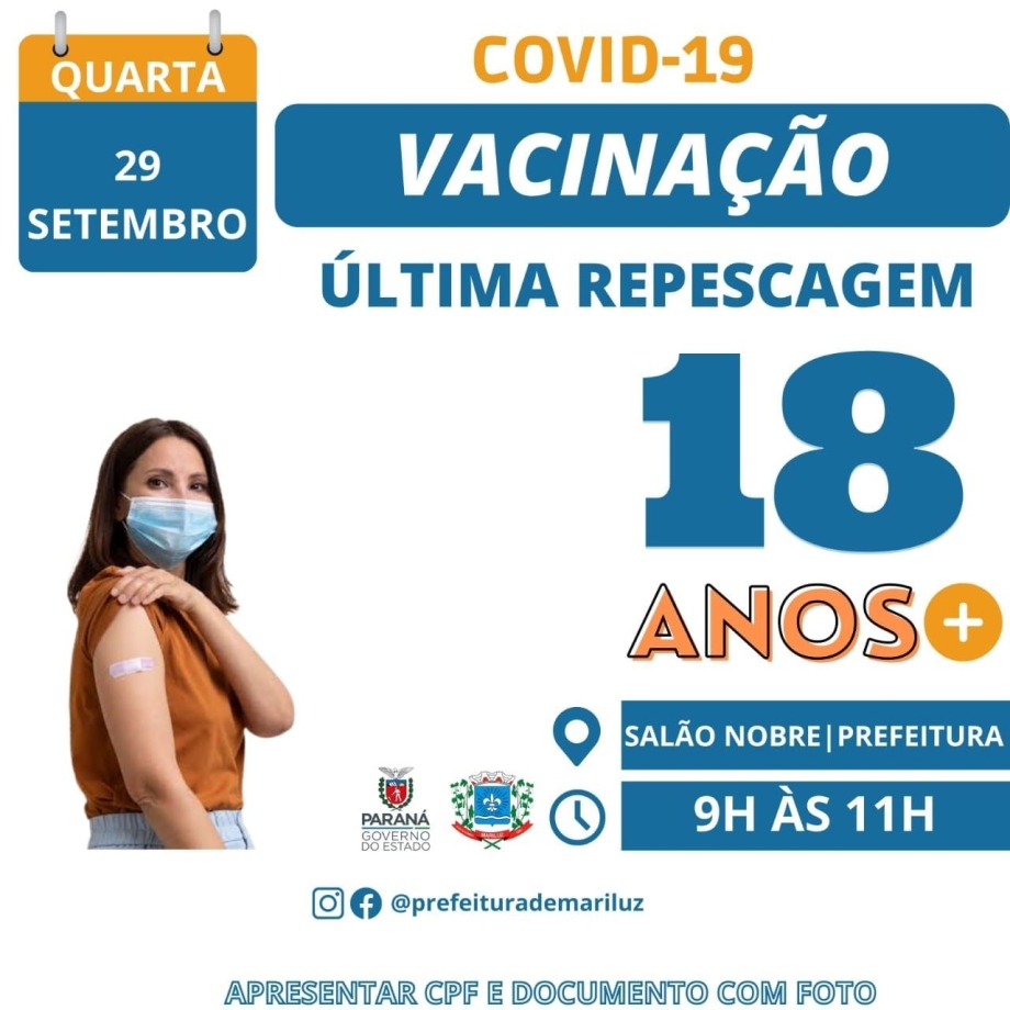 Ultima repescagem de vacinação contra a Covid-19 para a população geral com 18 anos acima