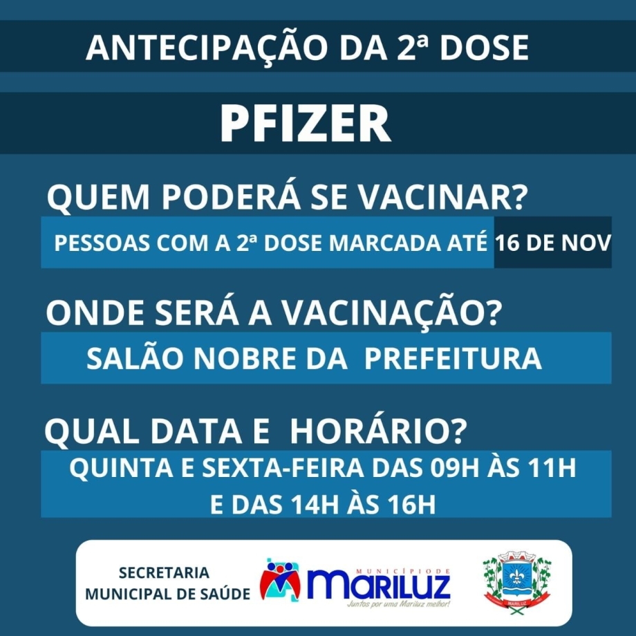 Calendário de Vacinação contra a Covid-19 antecipação da segunda dose vacina Pfizer