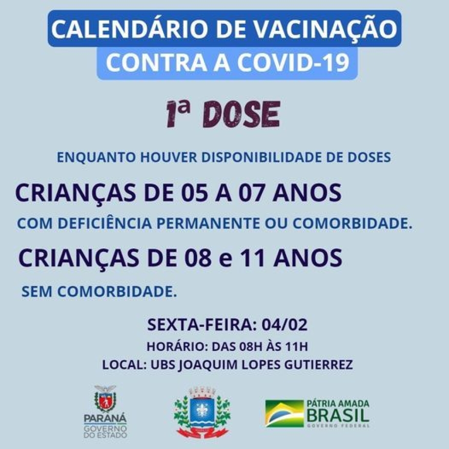 Vacinação primeira dose vacina Pfizer Pediátrica