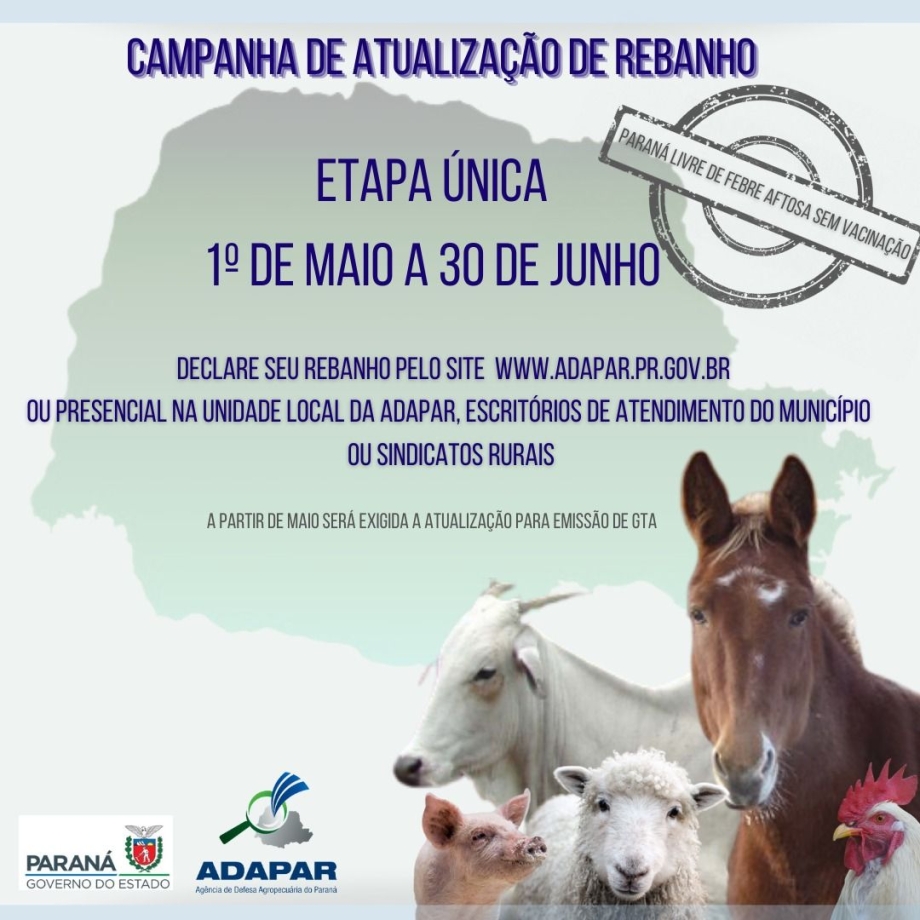 Estado do Paraná e Municípios estão realizando a atualização cadastral do rebanho EstaduaL