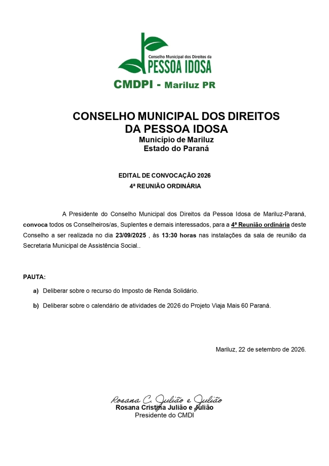 4ª Reunião Ordinária do Conselho Municipal dos Direitos da Pessoa Idosa
