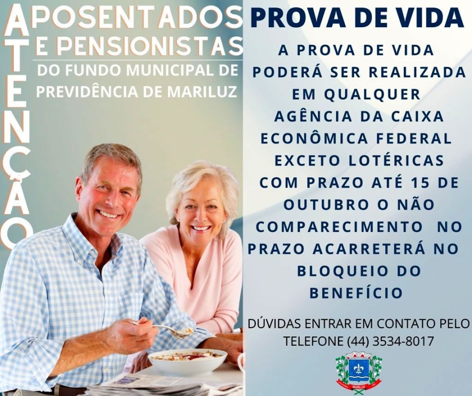 Prova de Vida para aposentados e pensionistas do Fundo Municipal de Previdência de Mariluz
