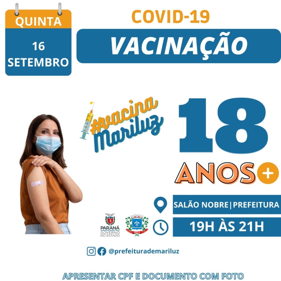 Hoje, 16 de setembro tem vacinação contra a Covid-19!