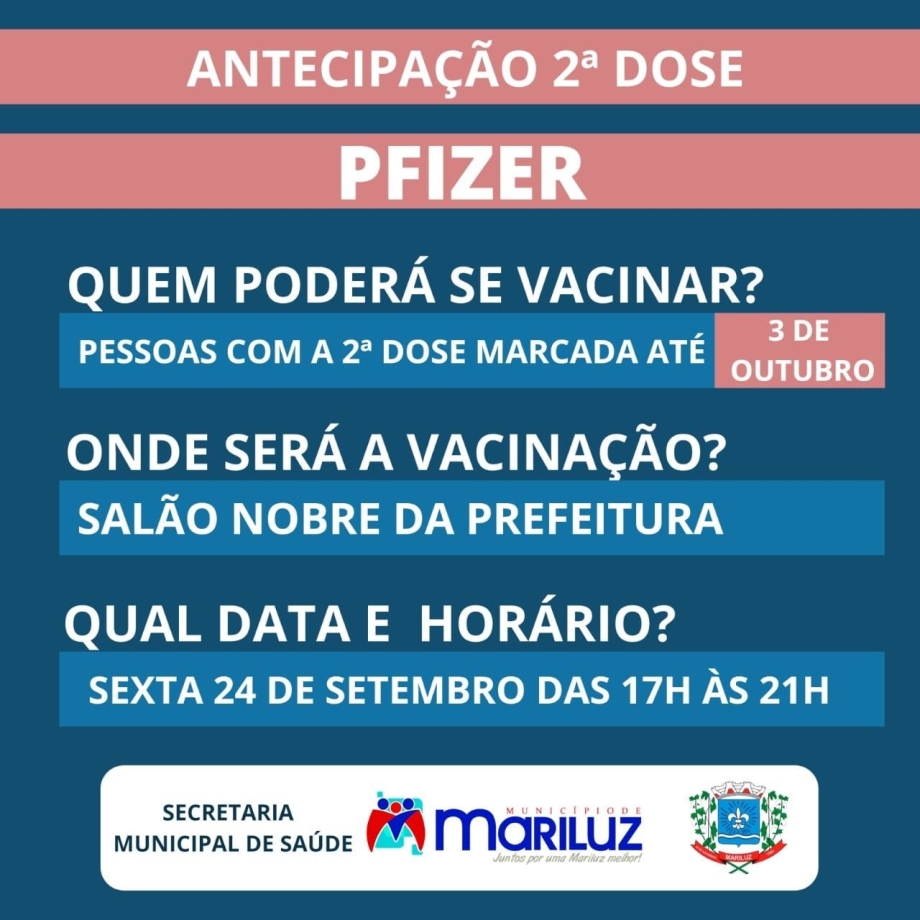 Calendário de vacinação contra a Covid-19 segunda dose CoronaVac e Pfizer