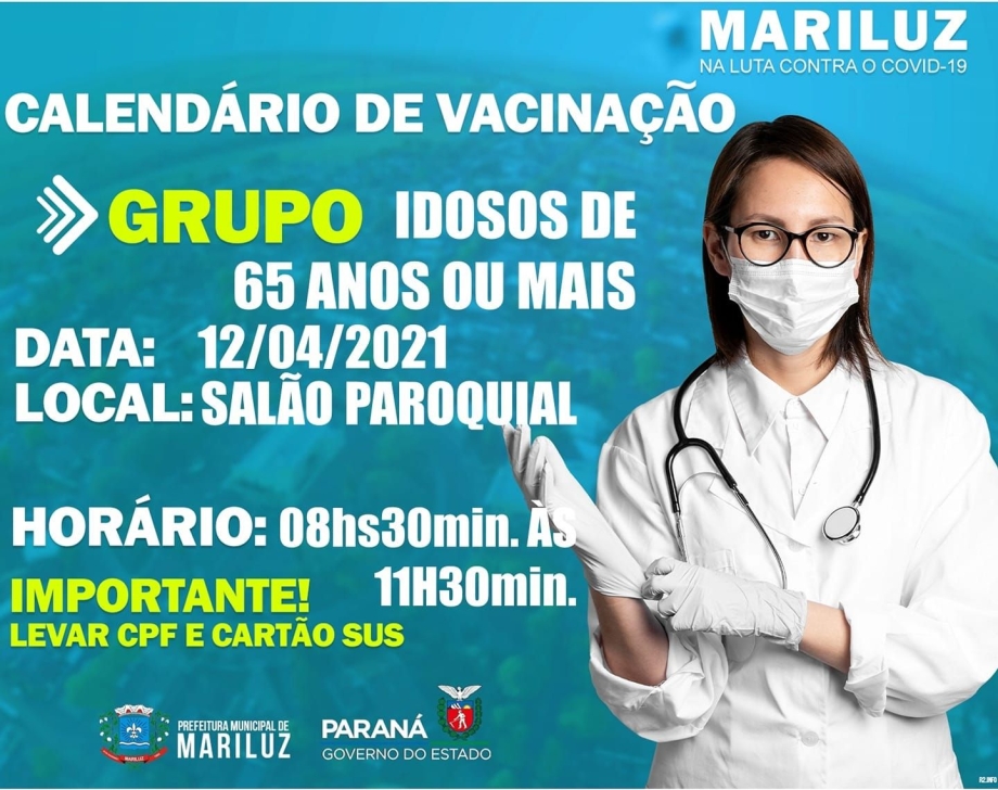 Calendário de Vacinação contra a COVID-19 idosos 65 anos ou mais